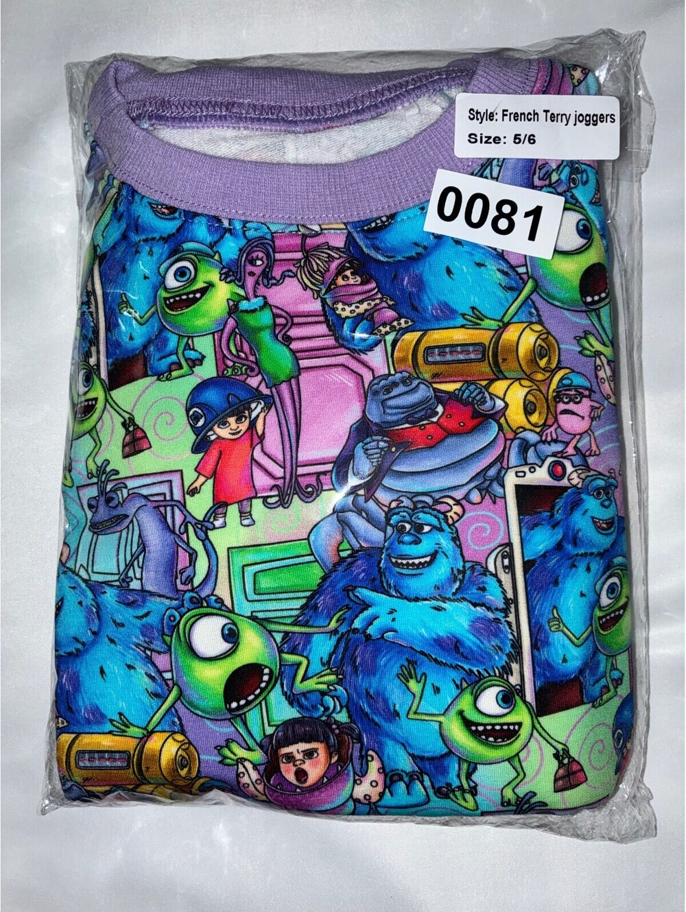 Showstoppers Bamboo Monsters Inc French Terry Crewneck Jogger Set 5/6 NWT